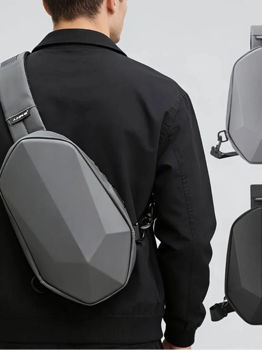 Geometric Hard Shell Chest Bag Crossbody Backpack with USB Port
